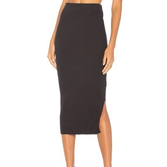 New Cotton Citizen Melbourne Midi Skirt With Slit Chocolate Brown Small